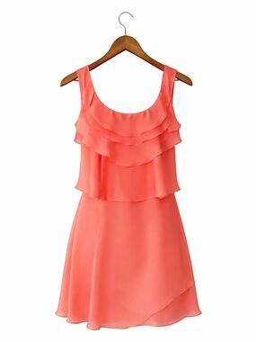 Coral Chiffon Ruffle Mini Dress Sleeveless Flowy Boho Tunic Small